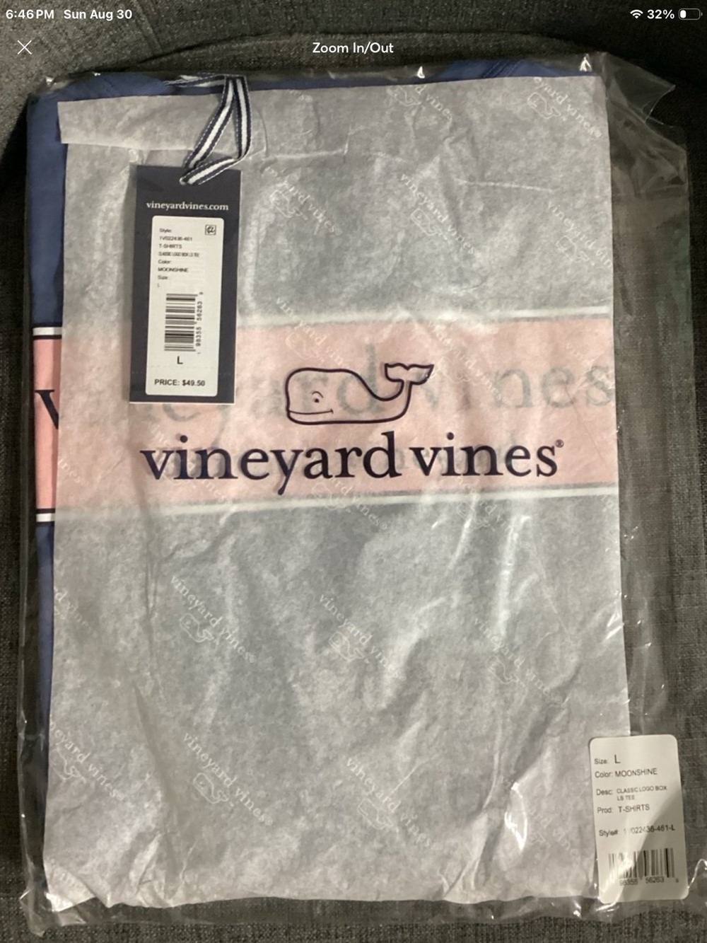Vineyard Vines Classic Logo Box Moonshine Long Sleeve Tee Large